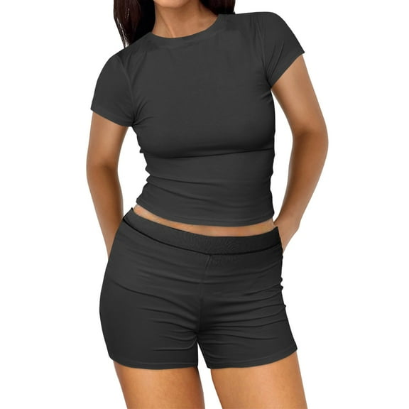 vigerkar Women's Summer 2 Piece Outfits Shorts Sets Matching Set Loungewear 2025 Dark Gray, M