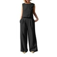 thumbnail image 1 of vigerkar Women's Summer 2 Piece Outfits Sleeveless Crop Top Capri Wide Leg Pants Jumpsuit Linen Lounge Beach Travel Sets Black, XL, 1 of 9