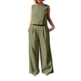 thumbnail image 1 of vigerkar Women's Summer 2 Piece Outfits Sleeveless Crop Top Capri Wide Leg Pants Jumpsuit Linen Lounge Beach Travel Sets Green, S, 1 of 9