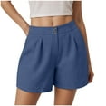 thumbnail image 1 of vigerkar Women's Summer Casual Linen Bermuda Shorts Baggy Comfy Lightweight Buttons Straight Leg Shorts with Pockets Blue, M, 1 of 6