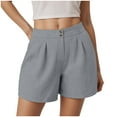 thumbnail image 1 of vigerkar Women's Summer Casual Linen Bermuda Shorts Baggy Comfy Lightweight Buttons Straight Leg Shorts with Pockets Grey, M, 1 of 6