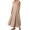 thumbnail image 1 of vigerkar Women's Summer Cotton Linen Long Dress Sleeveless Elegant Flowy Dresses Plus Size Loose Comfy Dress with Pockets Khaki, M, 1 of 5