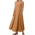 thumbnail image 1 of vigerkar Women's Summer Cotton Linen Long Dress Sleeveless Elegant Flowy Dresses Plus Size Loose Comfy Dress with Pockets Orange, M, 1 of 5