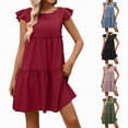 thumbnail image 1 of vigerkar Women's Summer Dresses Sleeveless Ruffle Sleeve Round Neck Solid Loose Short Flowy Pleated Mini Dress (Light Purple, S), 1 of 5