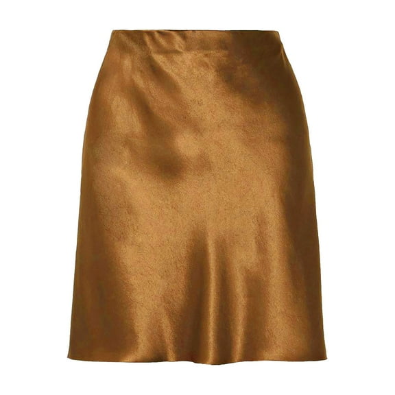 vigerkar Women's Summer Elastic High Waist Satin Skirt A-Line Short Skirts Gold, XL