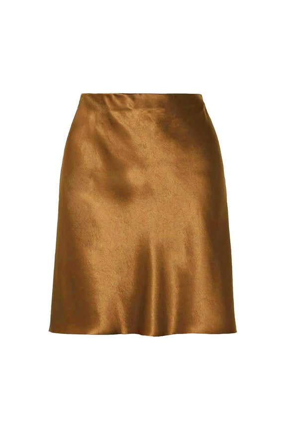 Women's Summer Elastic High Waist Satin Skirt A-Line Short Skirts Gold, XL