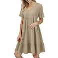 thumbnail image 1 of vigerkar Women's Summer Empire Waist Dress Smocked Flutter Short Sleeve V Neck Midi Dresses 2025 New Khaki, XXL, 1 of 7
