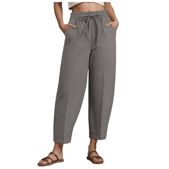 vigerkar Women's Summer High Waisted Baggy Pants Casual Ankle Length Trouser Slacks with Pockets (Grey, 3XL)