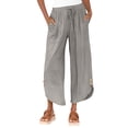 thumbnail image 1 of vigerkar Women's Summer Linen Pants Solid Color Loose Wide Leg Pants with Pockets Side Buttons Drawstring Beach Pants (Light Gray, M), 1 of 6