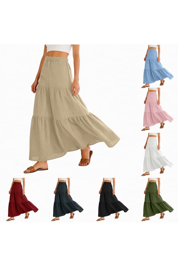 Women's Summer Maxi Skirt Casual Smocked High Waist Long Skirts Flowy Boho Skirt for Beach Vacation (Black, XXL)
