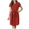 thumbnail image 1 of vigerkar Women's Summer Short Sleeve Midi Dress Casual V Neck Work Party A-Line Knee-Length Dresses with Belt Red, S, 1 of 6
