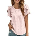 thumbnail image 1 of vigerkar Women's Summer Swiss Dot Chiffon Blouses V Neck Short Sleeve Tops Casual Loose T-Shirts Pink, XL, 1 of 6
