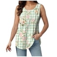 thumbnail image 1 of vigerkar Women's Summer Tank Tops Pleated Crew Neck Floral Solid Loose Fit Casual Sleeveless Flowy Boho Tunic Shirts (Light Green, XXL), 1 of 6