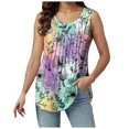 thumbnail image 1 of vigerkar Women's Summer Tank Tops Pleated Crew Neck Floral Solid Loose Fit Casual Sleeveless Flowy Boho Tunic Shirts (Light Purple, S), 1 of 6
