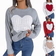 thumbnail image 1 of vigerkar Women's Sweater Heart Knitted Pullover Sweaters Long Sleeve Crewneck Cute Sweaters (Red, L), 1 of 8