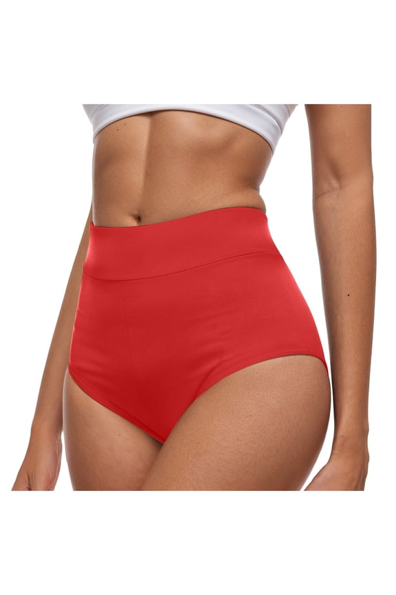 Women's Swim Bottom High Waist Basic Full Coverage Bikini Tankini Swimsuit Briefs Tummy Control Bikini Bottom Red, M