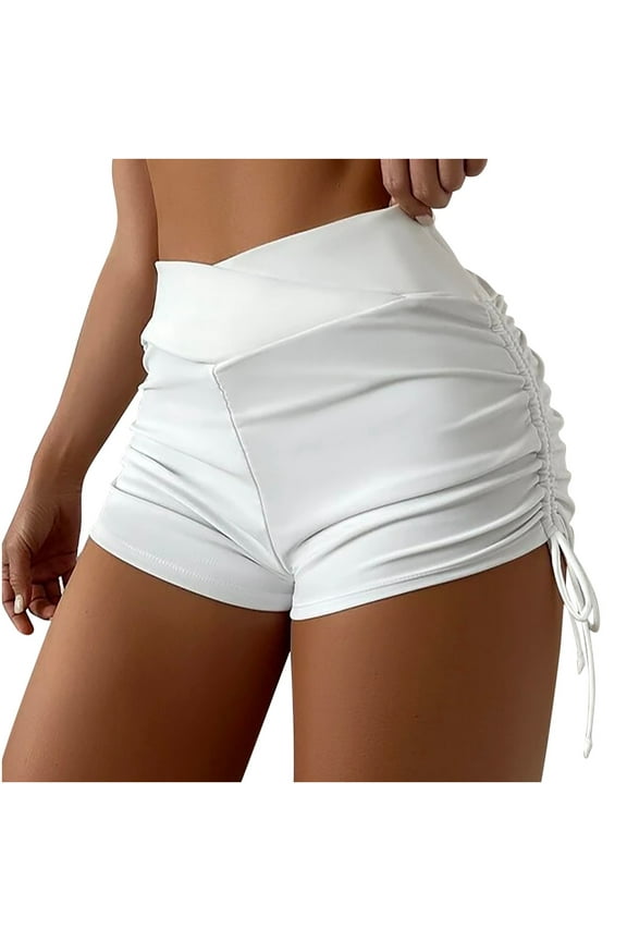Women's Swim Shorts High Waisted Swimsuit Shorts Tummy Control Bathing Suit Bottom Boy Shorts White, L
