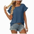 thumbnail image 1 of vigerkar Women's Tops Dressy Casual Eyelet Embroidery Ruffle Short Sleeve Blouses Summer Tops Baggy Shirts (Blue, XXL), 1 of 8
