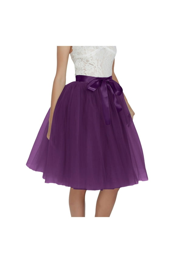 Women's Tulle Skirt Knee Length Layered Wedding Party Homecoming Prom Dress Dark Purple, M