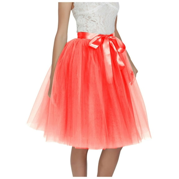 vigerkar Women's Tulle Skirt Knee Length Layered Wedding Party Homecoming Prom Dress Watermelon Red, XL