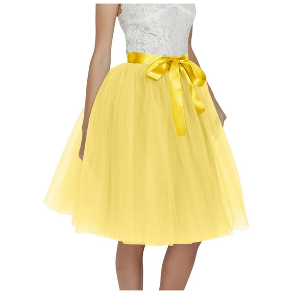 vigerkar Women's Tulle Skirt Knee Length Layered Wedding Party Homecoming Prom Dress Yellow, XL
