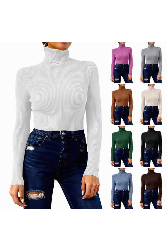 Women's Turtleneck Shirts Ribbed Pullover Sweater Long Sleeves Tops Midweight Thermal Underwear Blouse (Black, M)