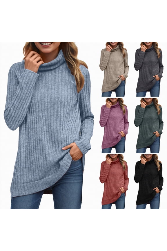 Women's Turtleneck Sweaters Winter Long Sleeve Ribbed Knit Comfy Loose Casual Tunic Tops (Dark Gray, S)