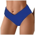 thumbnail image 1 of vigerkar Women's Twist Bikini Bottom Moderate High Cut Swimsuit Bottom Cross V Cut Ruched Ruffles Bathing Suit Bottoms Blue, L, 1 of 5