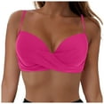thumbnail image 1 of vigerkar Women's Twist Front V Neck Bikini Top Padded Adjustable Spaghetti Straps Bathing Suit Tops Only Hot Pink, L, 1 of 9