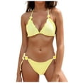 thumbnail image 1 of vigerkar Women's Two Piece Bikini Swimsuit Sexy Ribbed Triangle Top Bathing Suits String Cheeky Bikini Sets (Yellow, L), 1 of 9