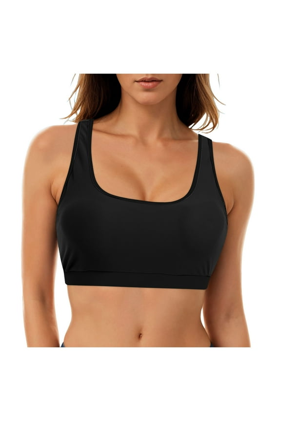 Women's UPF 50+ Swim Bra Modest Bikini Top Quick Dry Workout Sport Bra Under Rash Guard Black, XXL