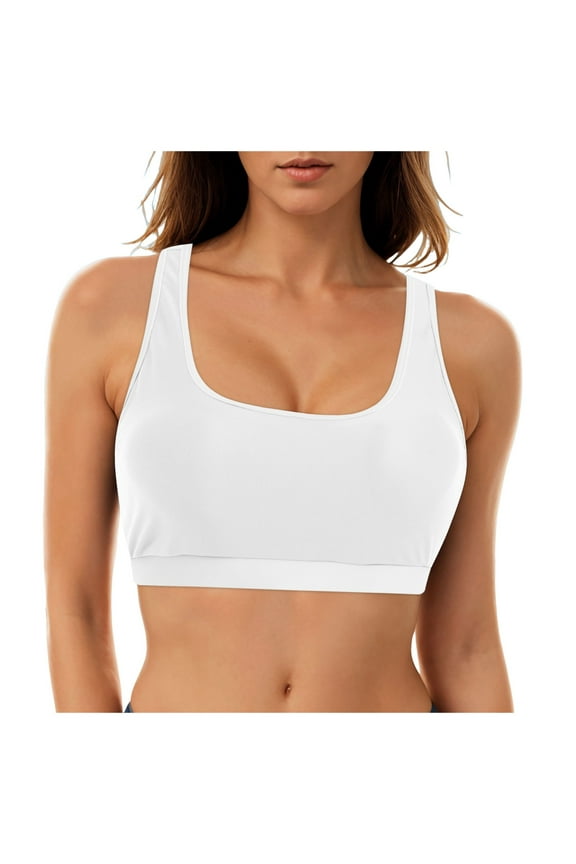 Women's UPF 50+ Swim Bra Modest Bikini Top Quick Dry Workout Sport Bra Under Rash Guard White, S
