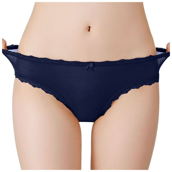 vigerkar Women's Underwear Soft Breathable Cotton Brief Ladies Panties High Waist Women Sexy Mesh Lace Lingerie Dark Blue, XL