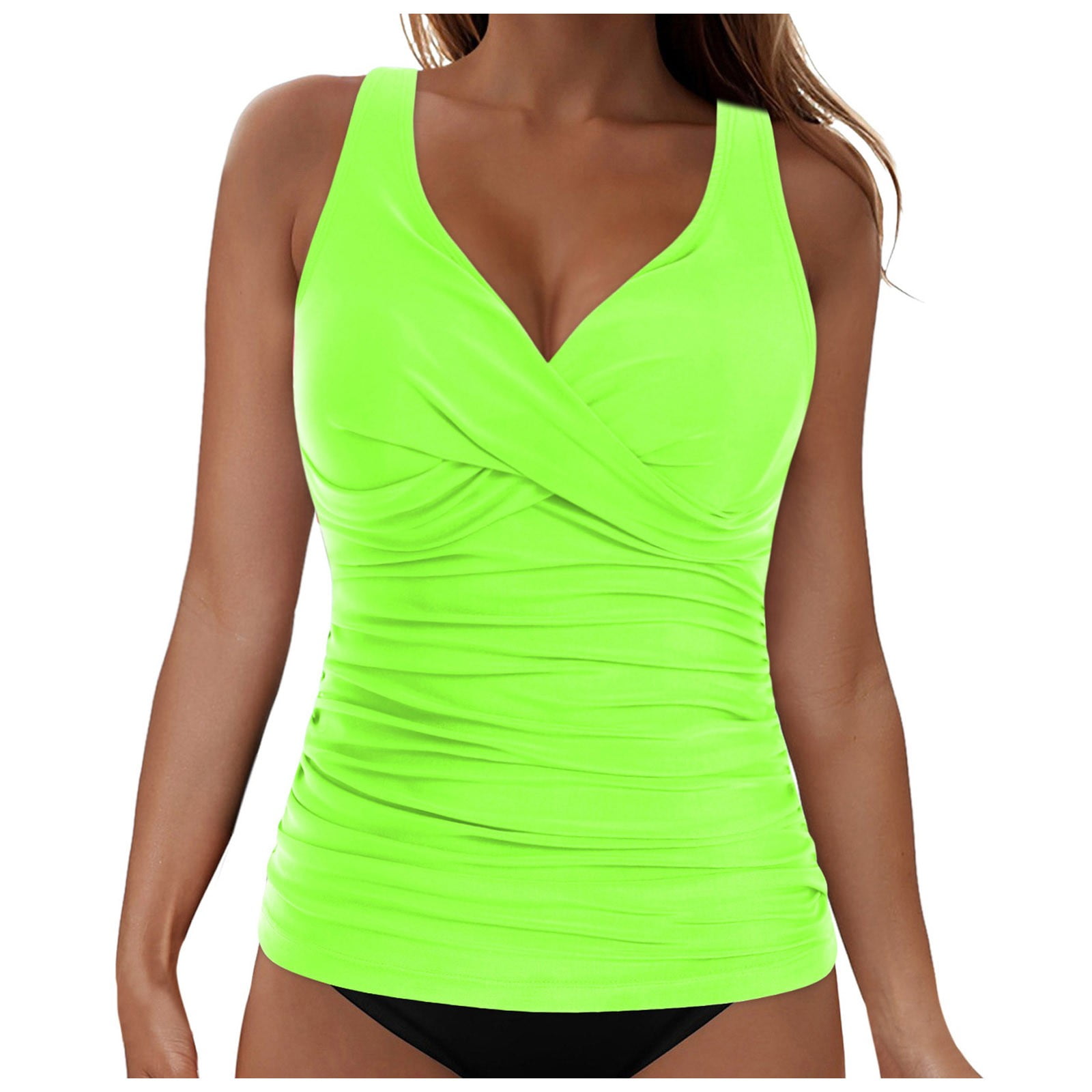 vigerkar Tankini Tops for Women Tummy Control No Underwire Bathing Suits Twist Swimwear Push Up Tops Only Green, XL