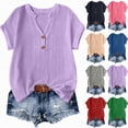 thumbnail image 1 of vigerkar Women's V Neck T Shirt Short Sleeve Casual Basic Tops Loose Fit Henley Tee Summer Lightweight Blouse (Purple, M), 1 of 9