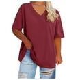 thumbnail image 1 of vigerkar Women's V Neck T Shirts Summer Half Sleeve Tees Casual Loose Fit Cotton Tunic Tops Brick Red, L, 1 of 4