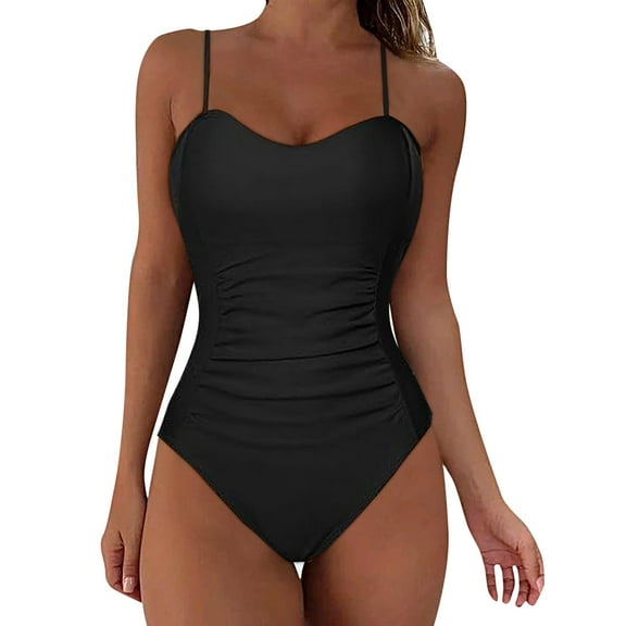 vigerkar Women's Vintage Padded Push up One Piece Swimsuits Tummy Control Bathing Suits Swimwear Black, XXL