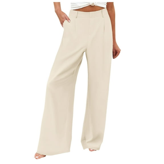 vigerkar Women's Wide Leg Pants High Waisted Waffle Knit Business Casual Slacks 2025 Office Dress Trousers Pants for Women Beige, XXL