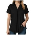 thumbnail image 1 of vigerkar Women's short Sleeve Tunic Shirts Business Casual Blouses V Neck Work Tops 2025 Black, L, 1 of 6