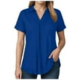 thumbnail image 1 of vigerkar Women's short Sleeve Tunic Shirts Business Casual Blouses V Neck Work Tops 2025 Blue, S, 1 of 6