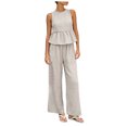 thumbnail image 1 of vigerkar Womens 2 Outfits Sets Gingham Plaid Sleeveless Ruffle Tank Tops Wide Leg Pants Summer Matching Lounge Sets (Coffee, XXL), 1 of 9
