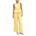 thumbnail image 1 of vigerkar Womens 2 Outfits Sets Gingham Plaid Sleeveless Ruffle Tank Tops Wide Leg Pants Summer Matching Lounge Sets (Yellow, XL), 1 of 9