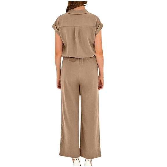 vigerkar Womens 2 Piece Outfits 2025 Spring Summer Casual Vacation Outfits Short Sleeve Tops with Wide Leg Pant Sets Khaki, XXL