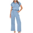 thumbnail image 1 of vigerkar Womens 2 Piece Outfits 2025 Spring Summer Casual Vacation Outfits Short Sleeve Tops with Wide Leg Pant Sets Sky Blue, XL, 1 of 9