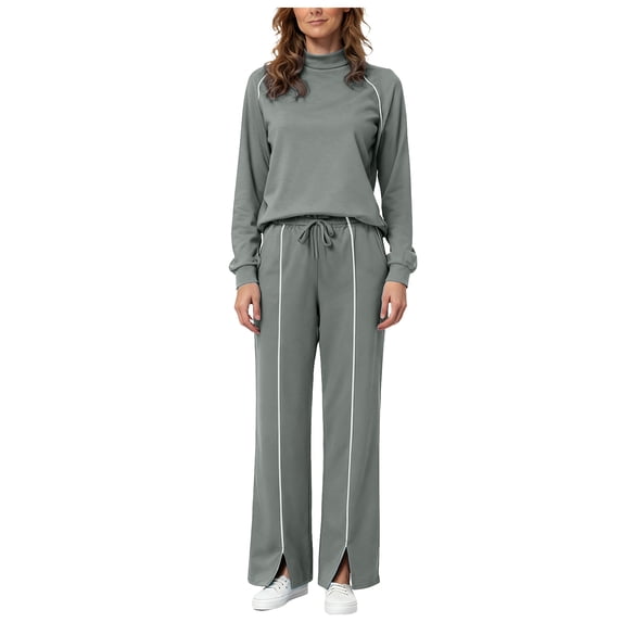 vigerkar Womens 2 Piece Outfits Casual Sweatsuits Lounge Set Travel Wide Leg Pants Striped Tracksuit (Dark Gray, XL)
