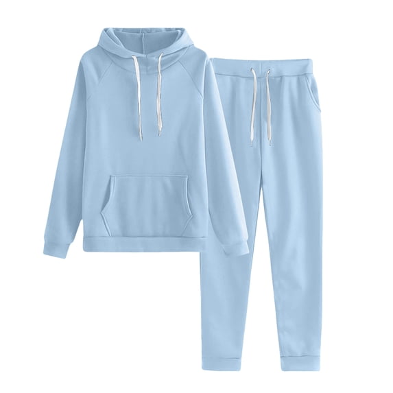 vigerkar Womens 2 Piece Outfits Lounge Hoodie Sweatsuit Sets Oversized Sweatshirt Baggy Comfy Sweatpants with Pockets (Light Blue, L)