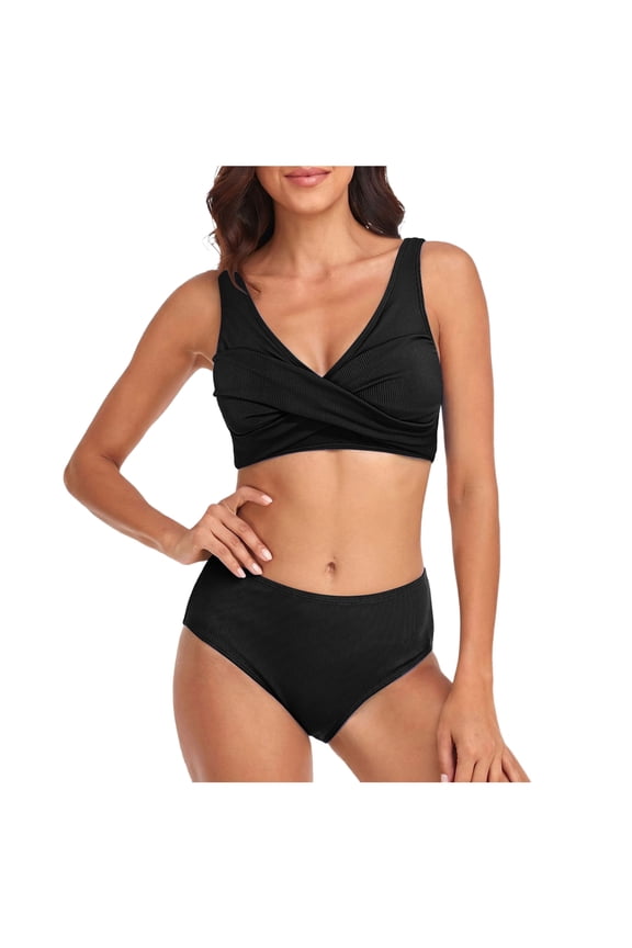Womens 2 Piece Swimsuit Bikini Bathing Suit Summer Beach Swimwear (Black, M)
