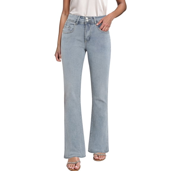 vigerkar Womens 2025 Casual Denim Pants High Waist Flare Leg Jeans with Pocket Light Blue, S