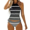 thumbnail image 1 of vigerkar Womens 2025 Fashion Stripes Print Lined Up Tankini Sets Swimsuits Bathing Suit Swimwear Grey, S, 1 of 5