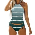 thumbnail image 1 of vigerkar Womens 2025 Fashion Stripes Print Lined Up Tankini Sets Swimsuits Bathing Suit Swimwear Mint Green, XL, 1 of 5